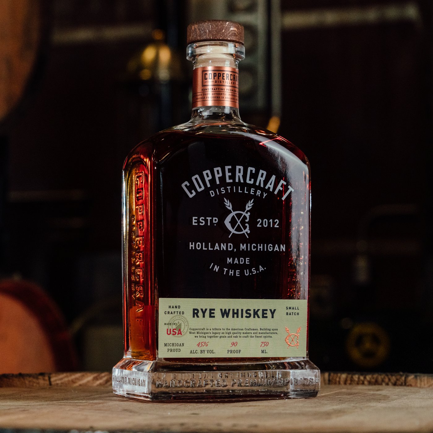 The Rye Whiskey label: 45% alc by vol, 90 proof, small batch